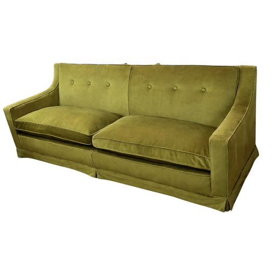 Vintage Designer Lounge Sofa — Green Velvet Upholstery, Feather Cushions