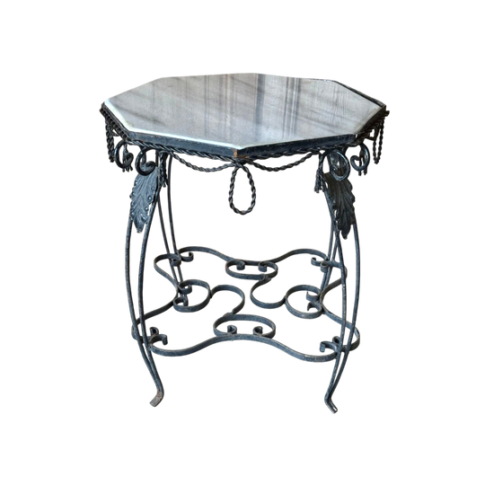 Vintage Octagonal Wrought Iron Side Table with White Marble Top