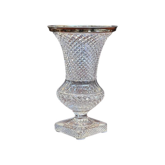 Beautiful cut crystal vase with silver rim c.1955