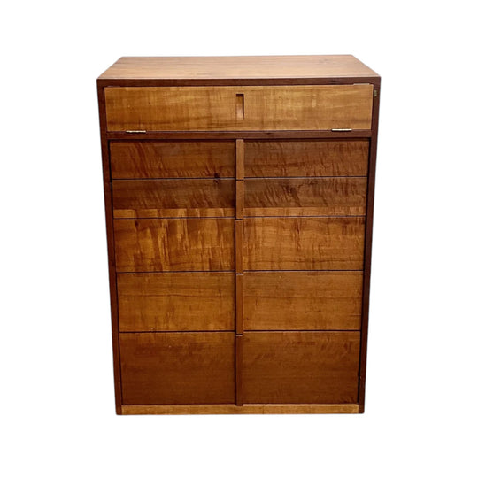 Solid Mid Century Style Tasmanian Myrtle Nathaniel Grey Tallboy Chest of  Drawers