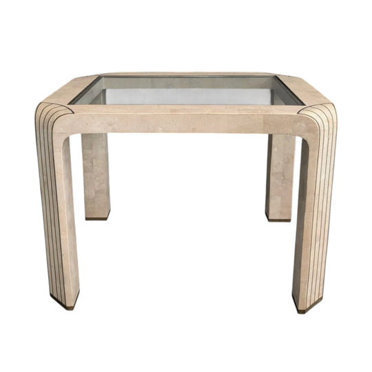 Vintage Tessellated Stone and Bronze Side Table | In the Syle of Maitland Smith