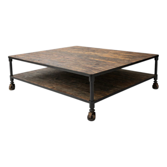 Coffee Table Industrial Rustic Timber Metal Large 170cm x 110cm on Castors