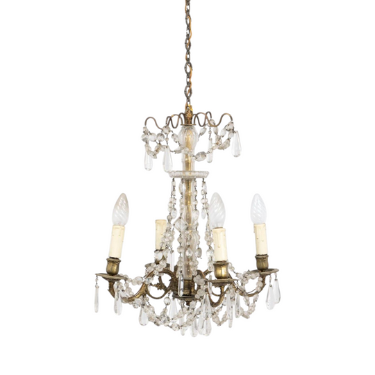 Sophisticated Parisian French Antique brass Chandelier with Crystals from Paris