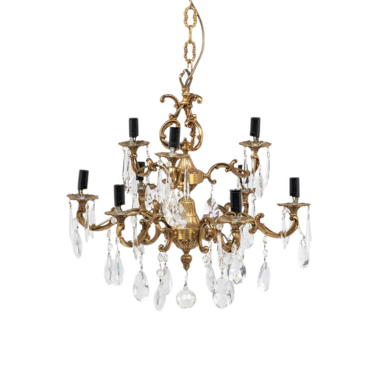 Impressive and elegant French brass Chandelier with Water Drop Crystals