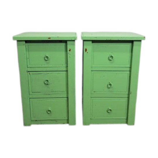 Pair of Shabby Chic Green Drawers / Cabinets
