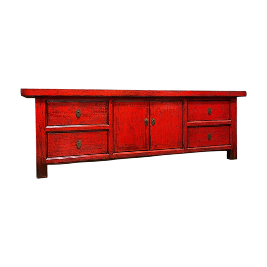 Chinese Red Lacquered Low Cabinet