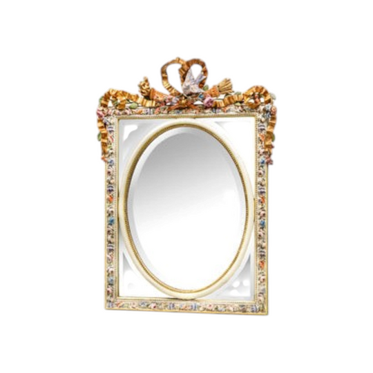 French Belle Epoch painted and parcel gilt carved wood mirror