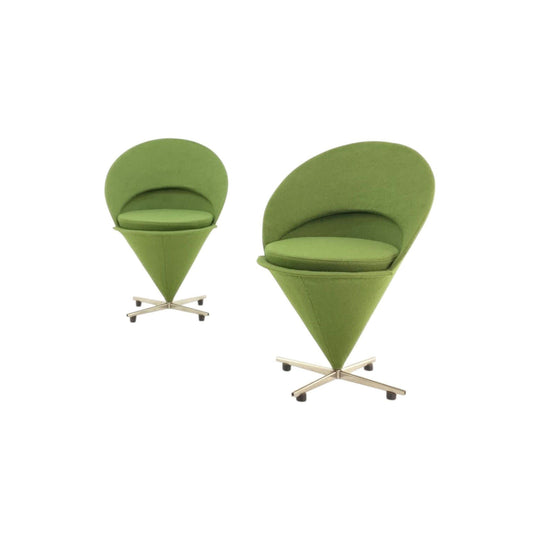 Verner Panton Green upholstered Cone Chair. Pair available