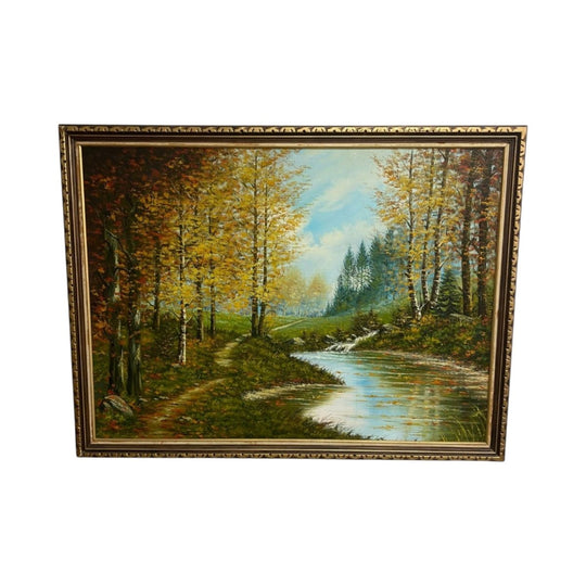Very Large Mid Century Autumn Landscape Painting