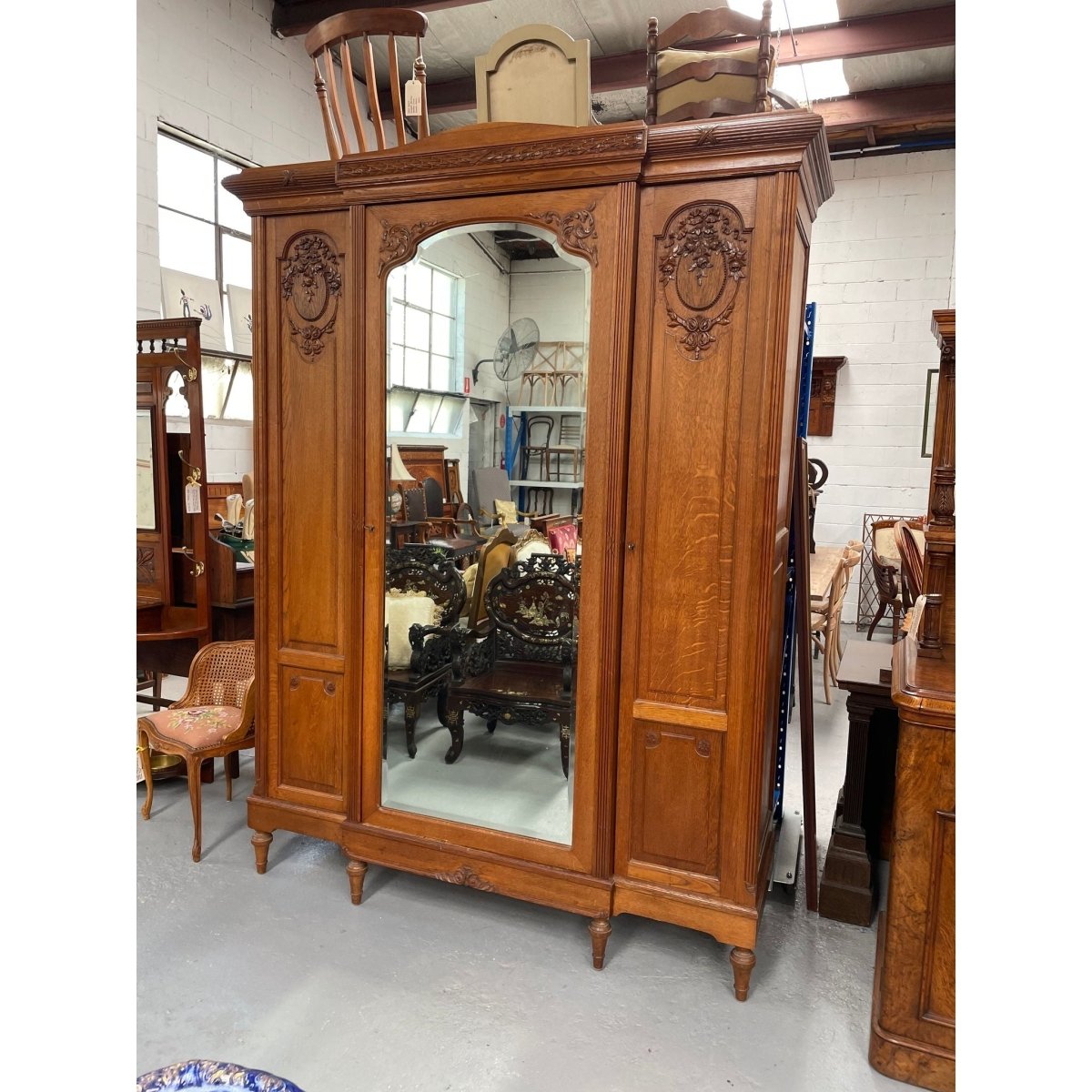 Very Practical & Decorative Antique French Oak Three Door Armoire | Bazaa | Designer, Vintage and Antique Furniture