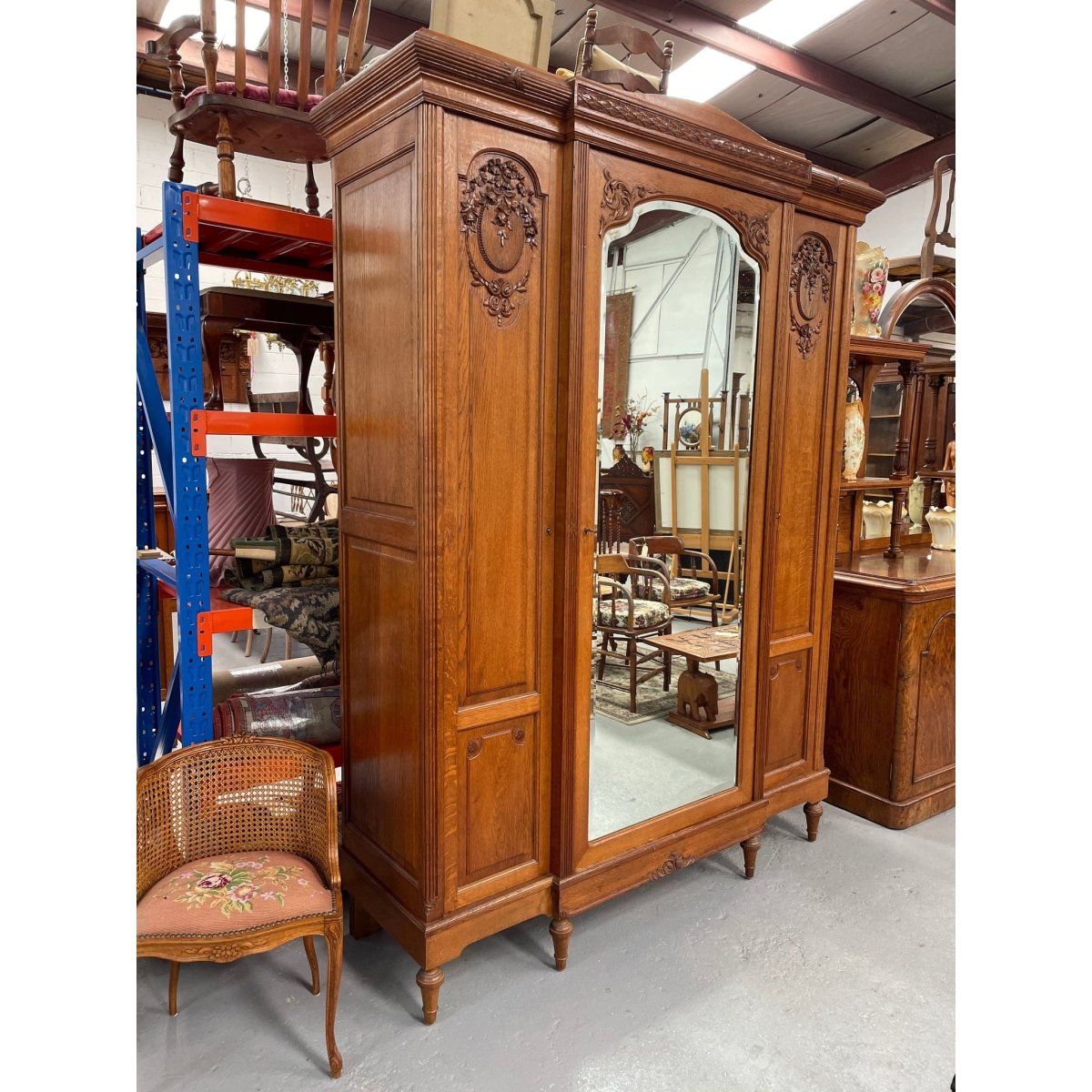Very Practical & Decorative Antique French Oak Three Door Armoire | Bazaa | Designer, Vintage and Antique Furniture