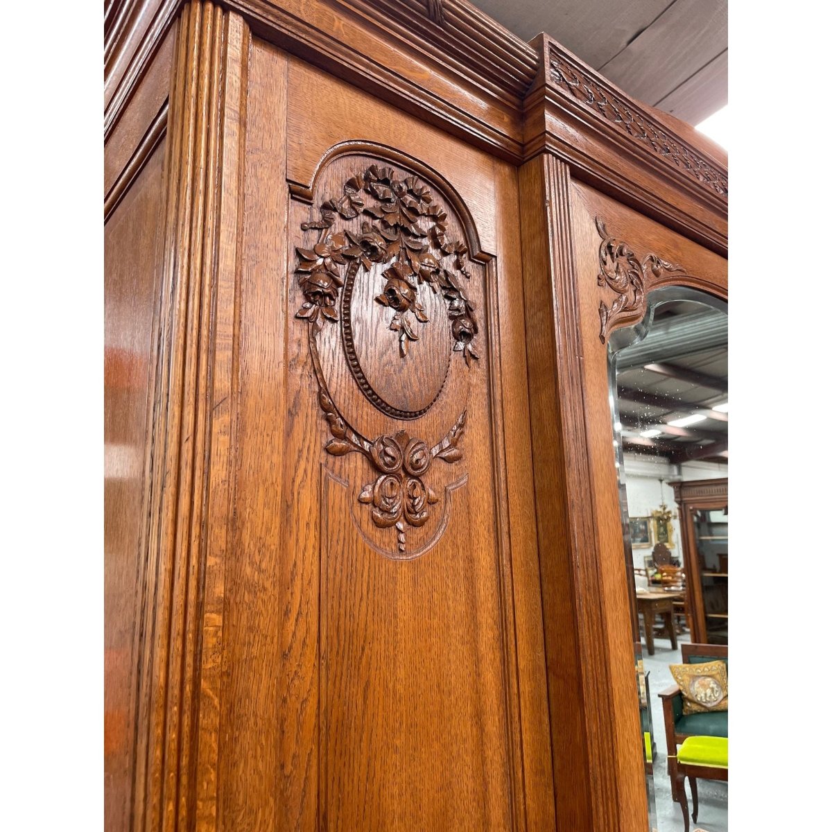 Very Practical & Decorative Antique French Oak Three Door Armoire | Bazaa | Designer, Vintage and Antique Furniture