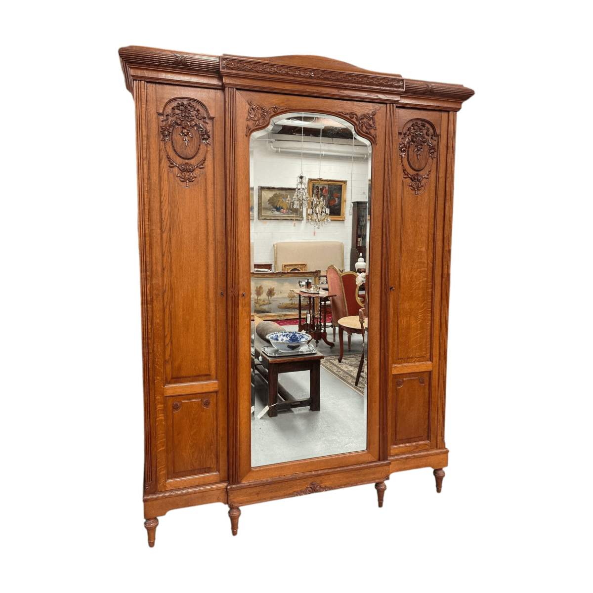 Very Practical & Decorative Antique French Oak Three Door Armoire | Bazaa | Designer, Vintage and Antique Furniture