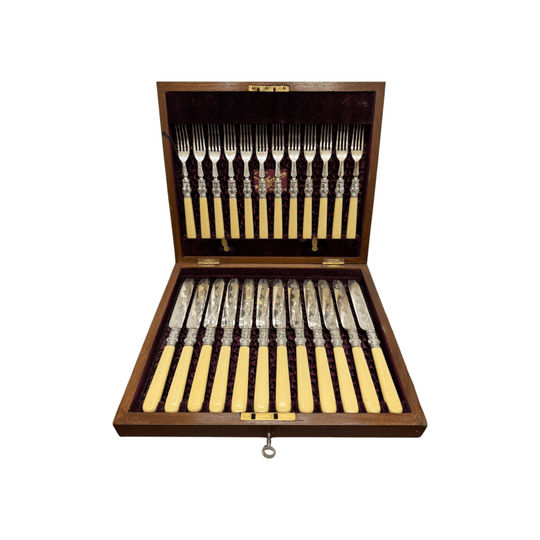 Victorian Boxed Fruit Knife and Forks