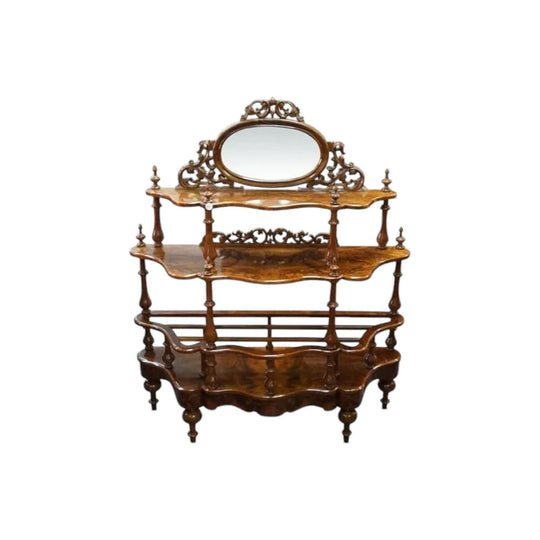 Victorian Burr Walnut 3 Tier Serpentine Shaped What-Not, c.1870