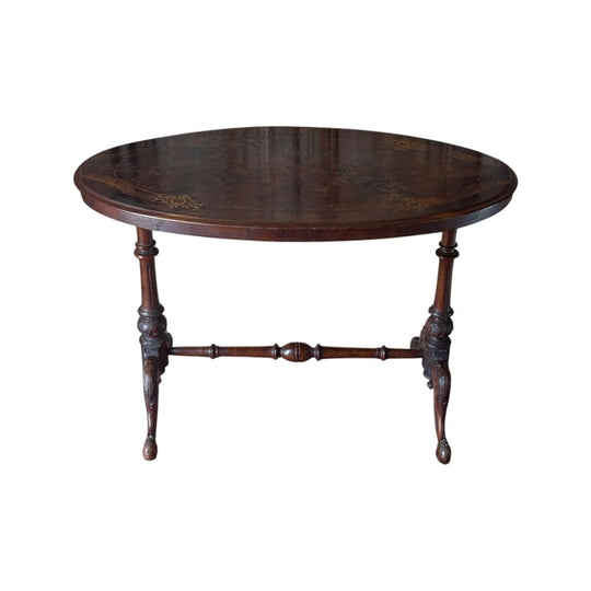 Victorian Burr Walnut Centre Table with Stretcher Base