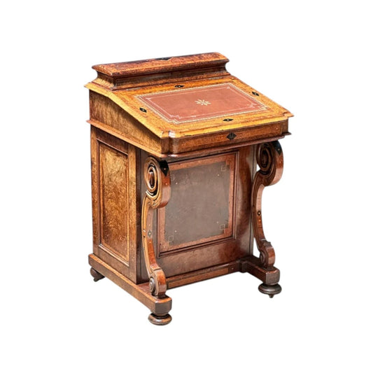 Victorian burr walnut Davenport desk with fine string inlays c.1870