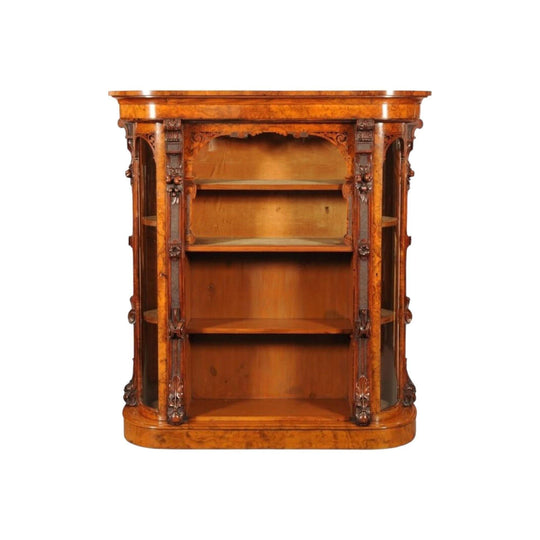Victorian Burr Walnut Three-Door Display Cabinet, c.1870