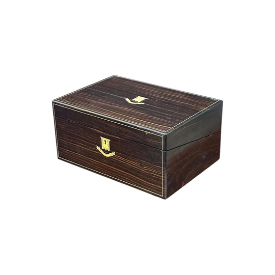 Victorian coromandel writing slope with brass inlays c.1898