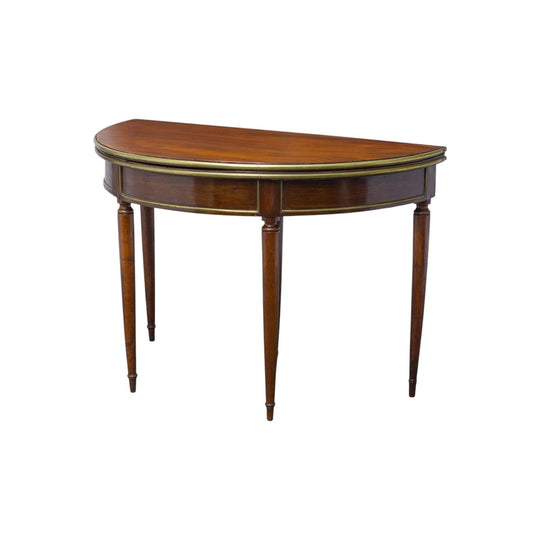 Victorian Demilune Card Table with Brass Edge