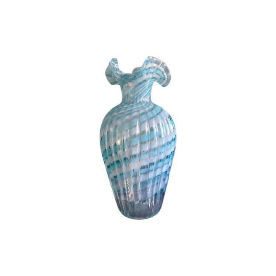 Victorian glass vase, inside spiral blue & white
