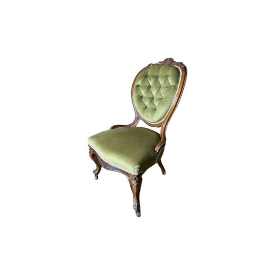 Victorian ladies chair, green buttoned velvet cover