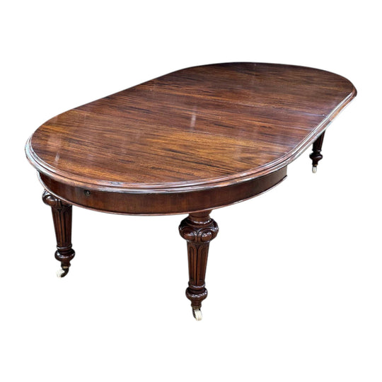 Victorian mahogany 3 leaf D end dining table on casters c.1860