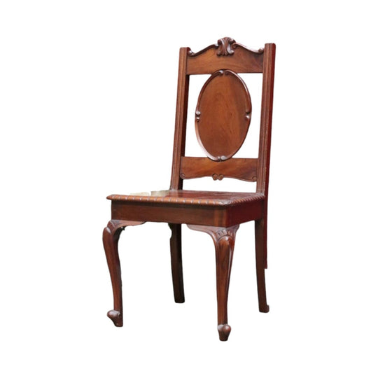 Victorian Mahogany High Back English Church Chair with Carved Crown Detail. B12671