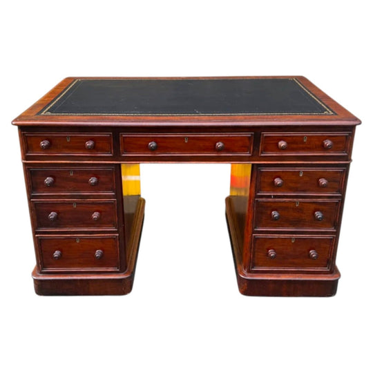 Victorian Mahogany Pedestal Desk with Tooled Leather Surface