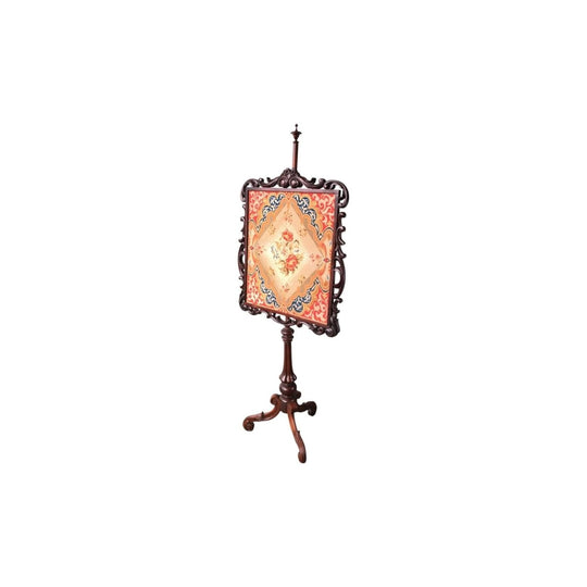 Victorian Mahogany pole screen, tripod base & tapestry, circa 1850