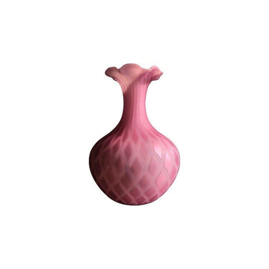 Victorian Satin Glass vase, pink with lattice design, c. 1885