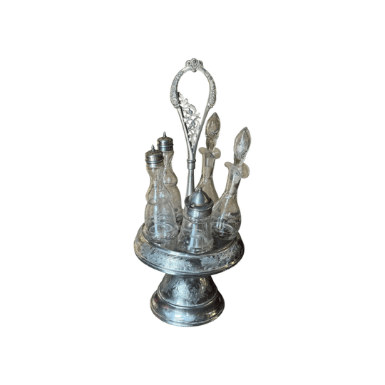 Victorian Silver Plate Five Bottle Cruet Stand (England, circa 1880–1900)