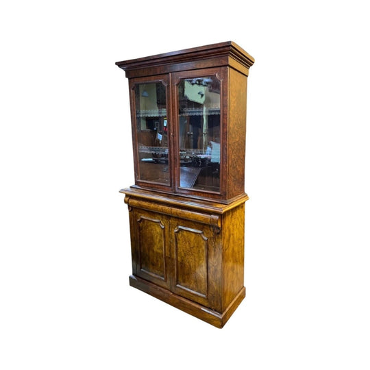 Victorian simulated Burr Walnut Dwarf Bookcase, c. 1875