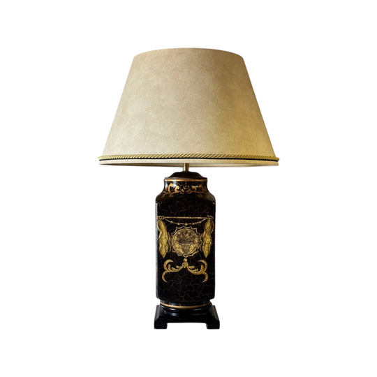 Vintage Ceramic Table Lamp with Handpainted Gilt Detail and Parchment Shade