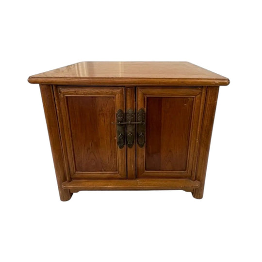 Vintage Asian-Style Wooden Cabinet with Brass Hardware Brown