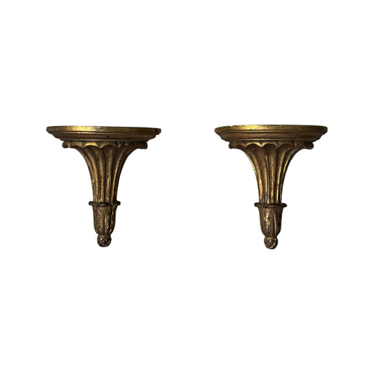 Vintage 1940s Florentine Gilt Wood Wall Shelves / Sconces
