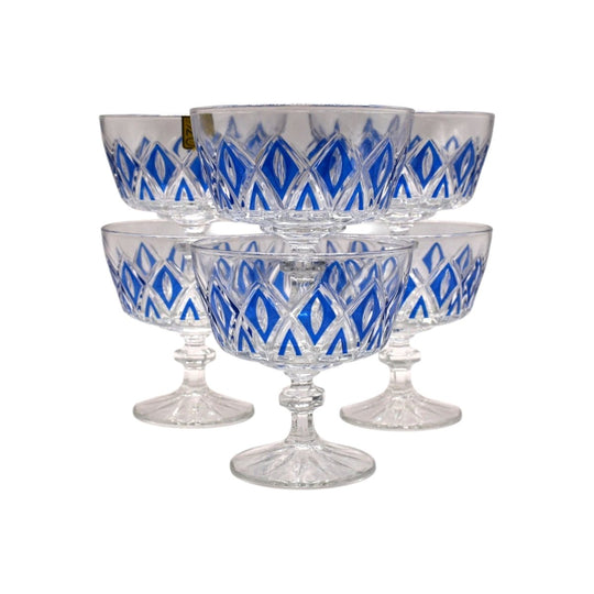 Vintage 1950's Reims Blue Champagne Coupes. Set of 6