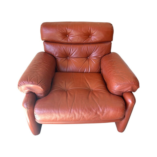 Vintage 1960’s Cognac leather Tobia Scarpa B&B Italia Coronado style armchair