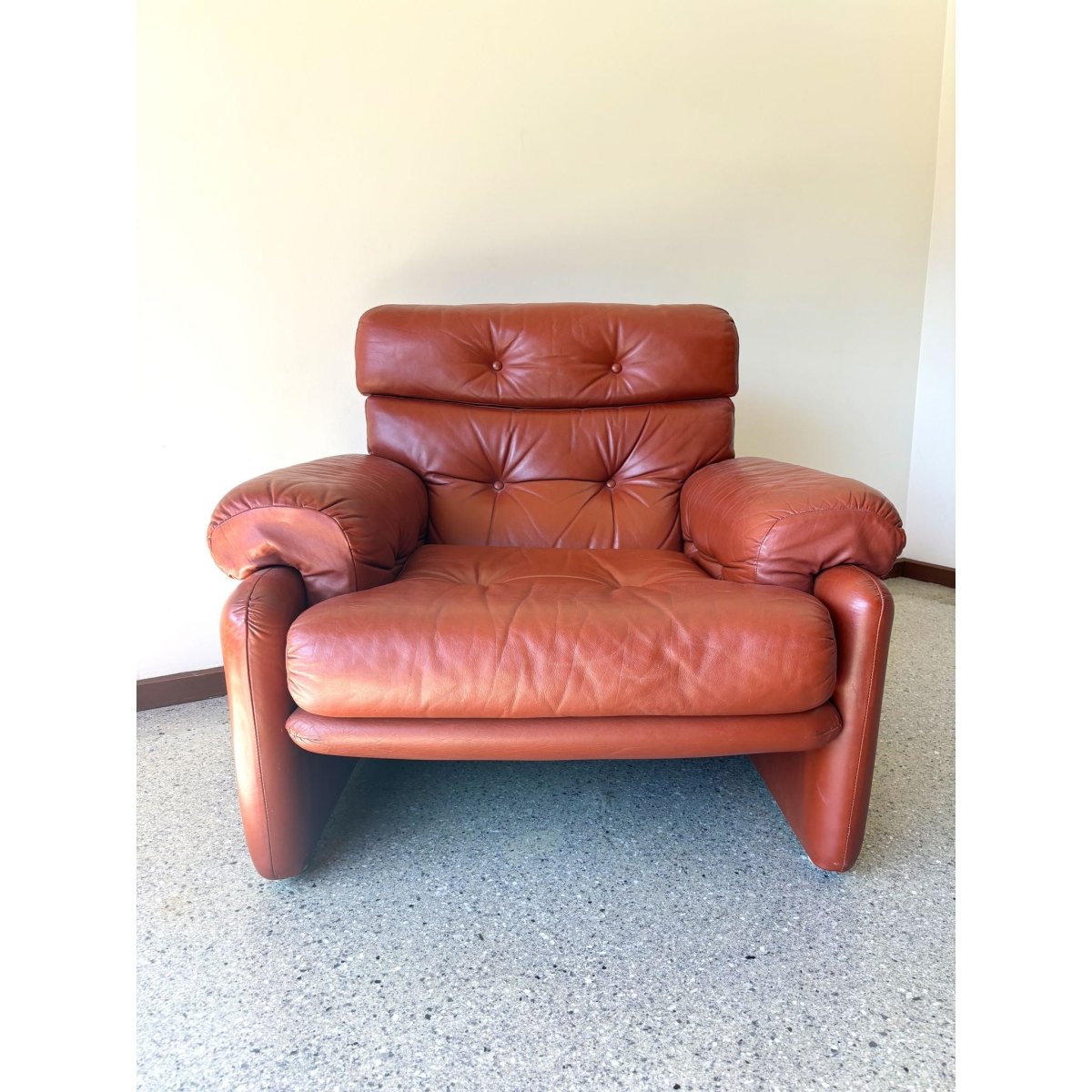 Vintage 1960’s Cognac leather Tobia Scarpa B&B Italia Coronado style armchair | Bazaa | Designer, Vintage and Antique Furniture