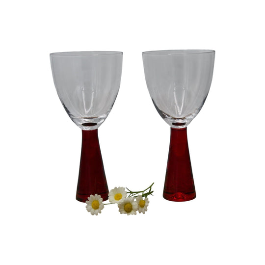 Vintage 1970 Artland Prescott Chunky Heavy Ruby Red Stem Win Glasses