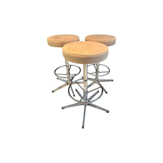 Vintage 1970s Chrome bar stools with brushed fabric seats