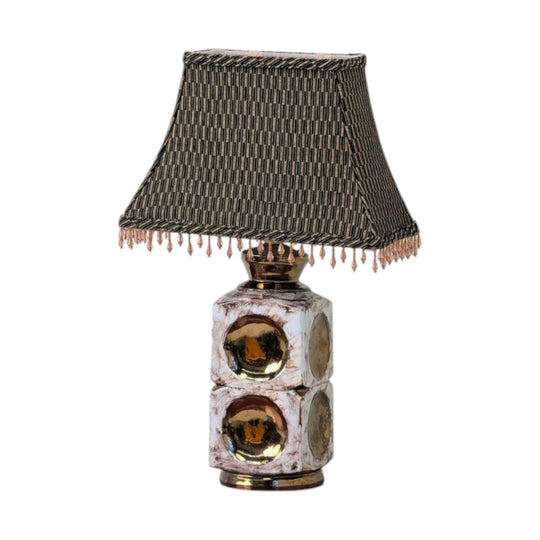Vintage 1970s Ellis Pottery Ceramic Lamp with Original Beaded Shade