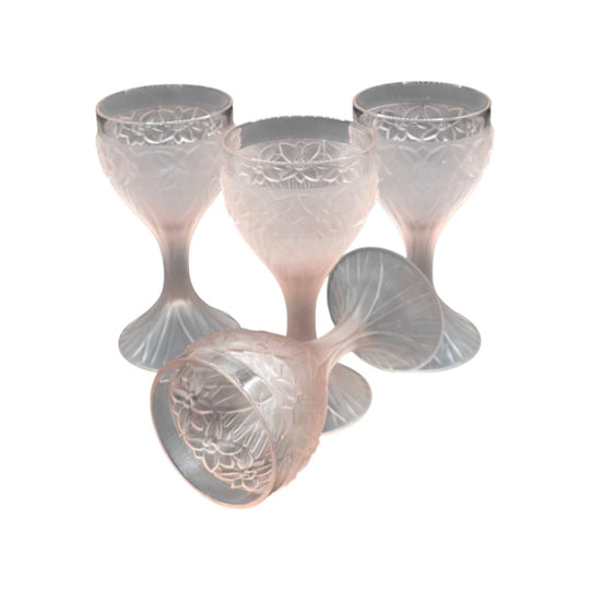 Vintage 1970s Taitu of Italy frosted pink floaral pattern Wine goblets