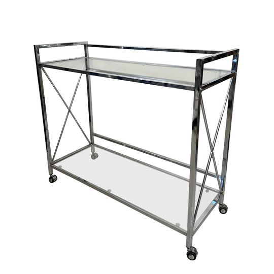 Vintage 1990s Chrome Bar Cart (or Console Table) – Glass Shelves
