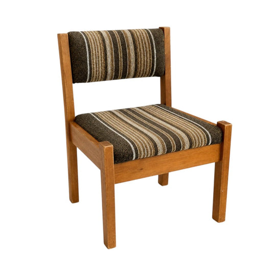 Vintage 70s Wooden Accent Chair Retro Striped Upholstery