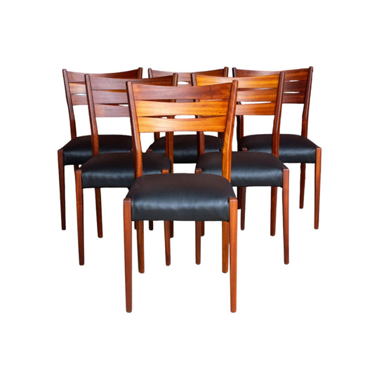 Vintage Afromosia Teak Dining Chairs — Professionally Reupholstered, Set of 6