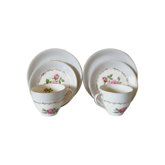 Vintage Alfred Meakin 15 pcs Tea Set in Elegance Pink Rose Design in Grey from England