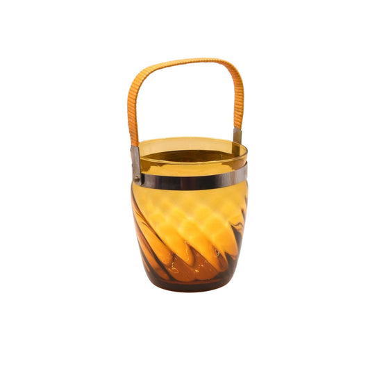 Vintage Amber Glass Ice Bucket with swing handle