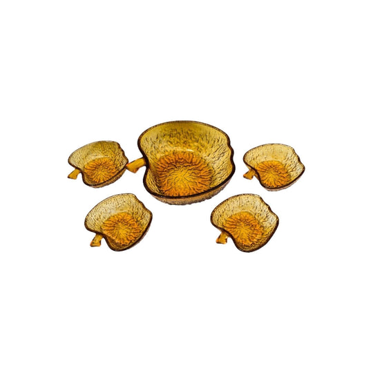 Vintage Amber Italian Glass Apple Shaped Salad /Dessert Set. 1970s