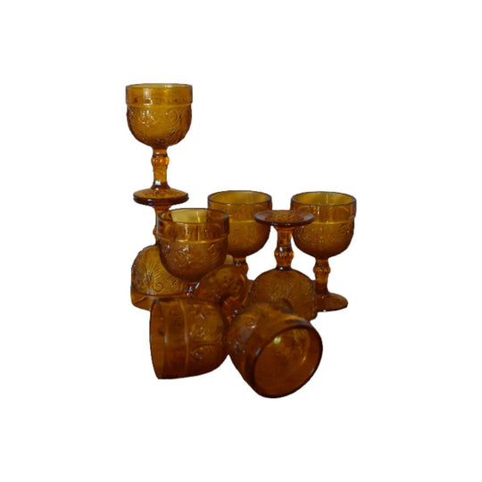 Vintage Amber Tiara Small Wine Cordial Glasses/Small Goblets x 8